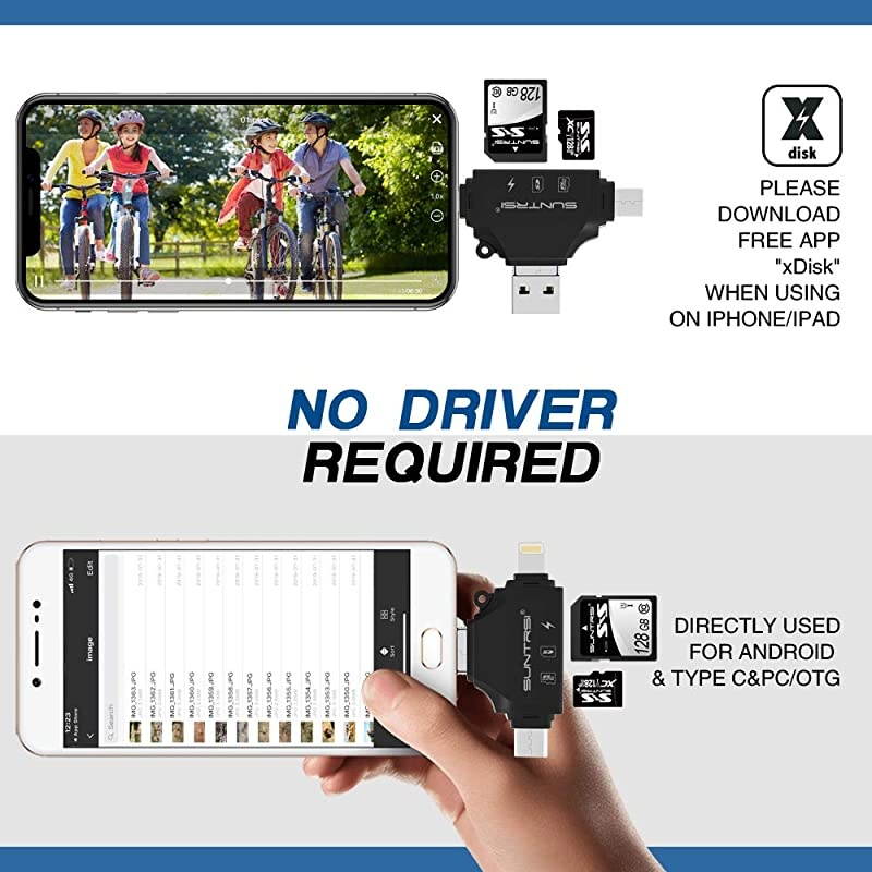 SD Card Reader for iPhoneipadAndroidMacComputerCameraPortable Memory Card Reader 4 in 1 Micro SD Card AdapterampTrail Camera Viewer Compatible with TF and SD Card