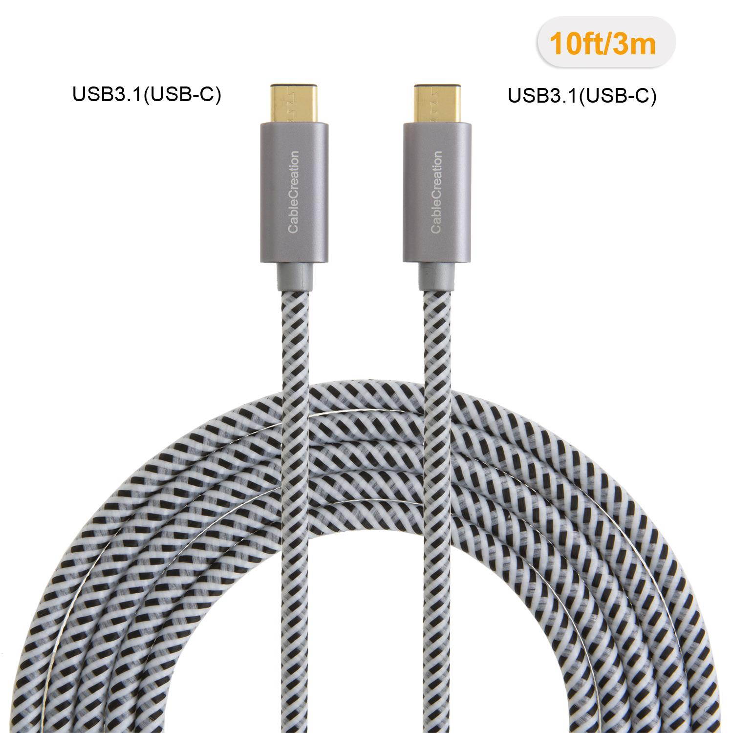 USB Type C-C Cable , CableCreation 10FT Braided USB 2.0 Type C (USB-C) to Type C Data Charging Cable(3A), for New Macbook 12 inches, Chromebook Pixel, Nexus 5/6p, Lumia 950/950XL & more (Gray)