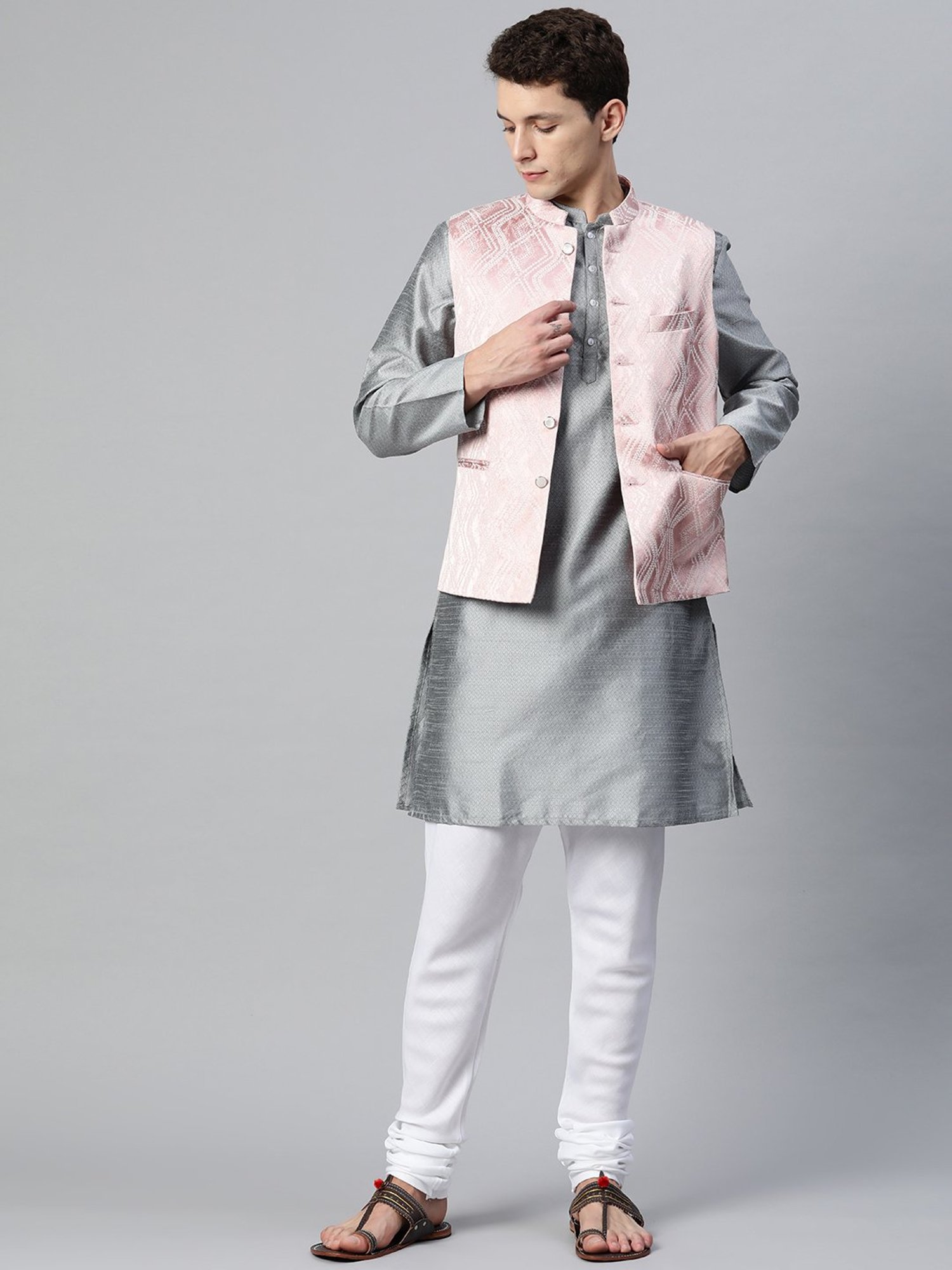 ManQ Pink Slim Fit Nehru Jacket