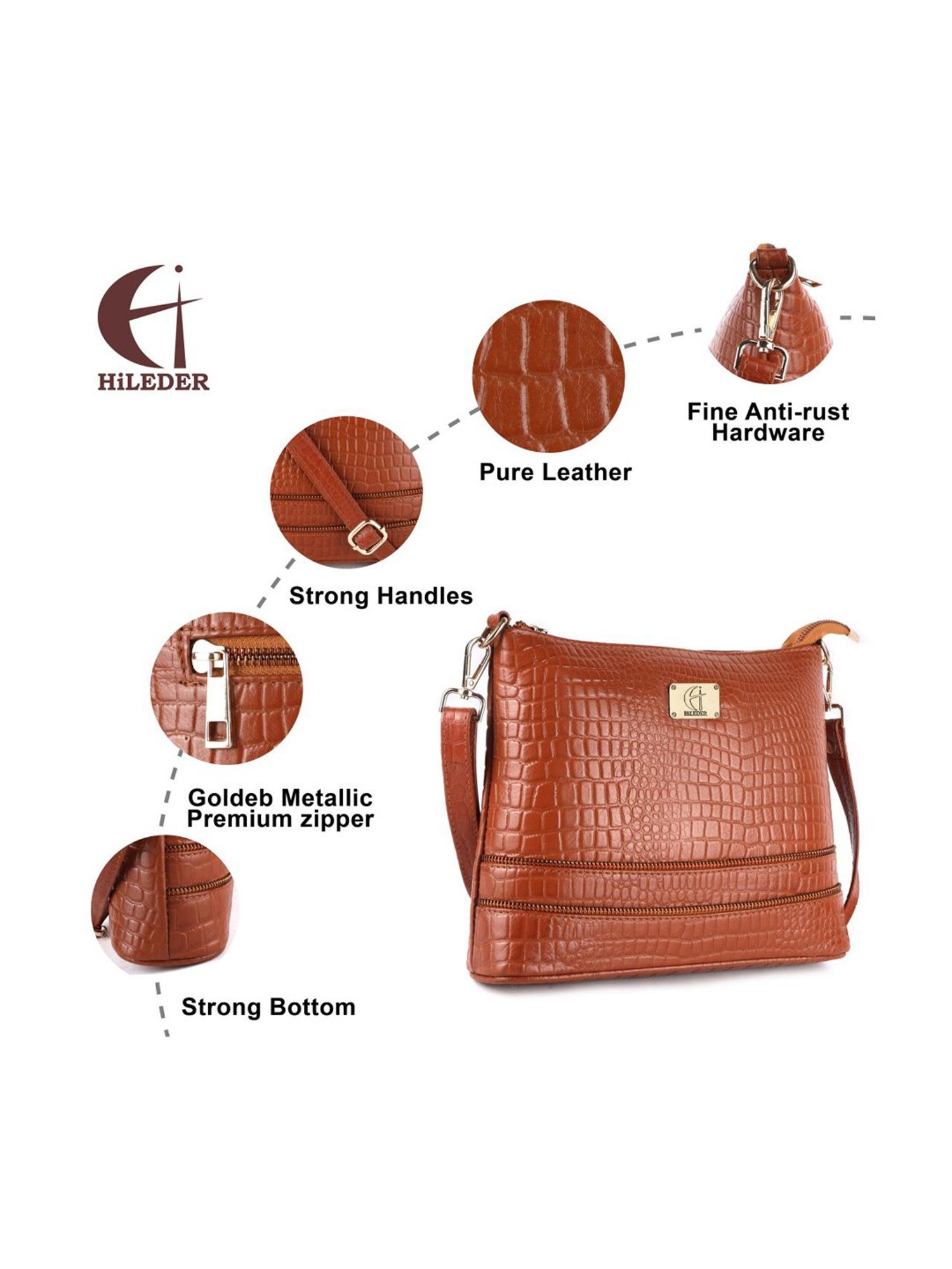 HiLEDER Tan Textured Medium Sling Handbag
