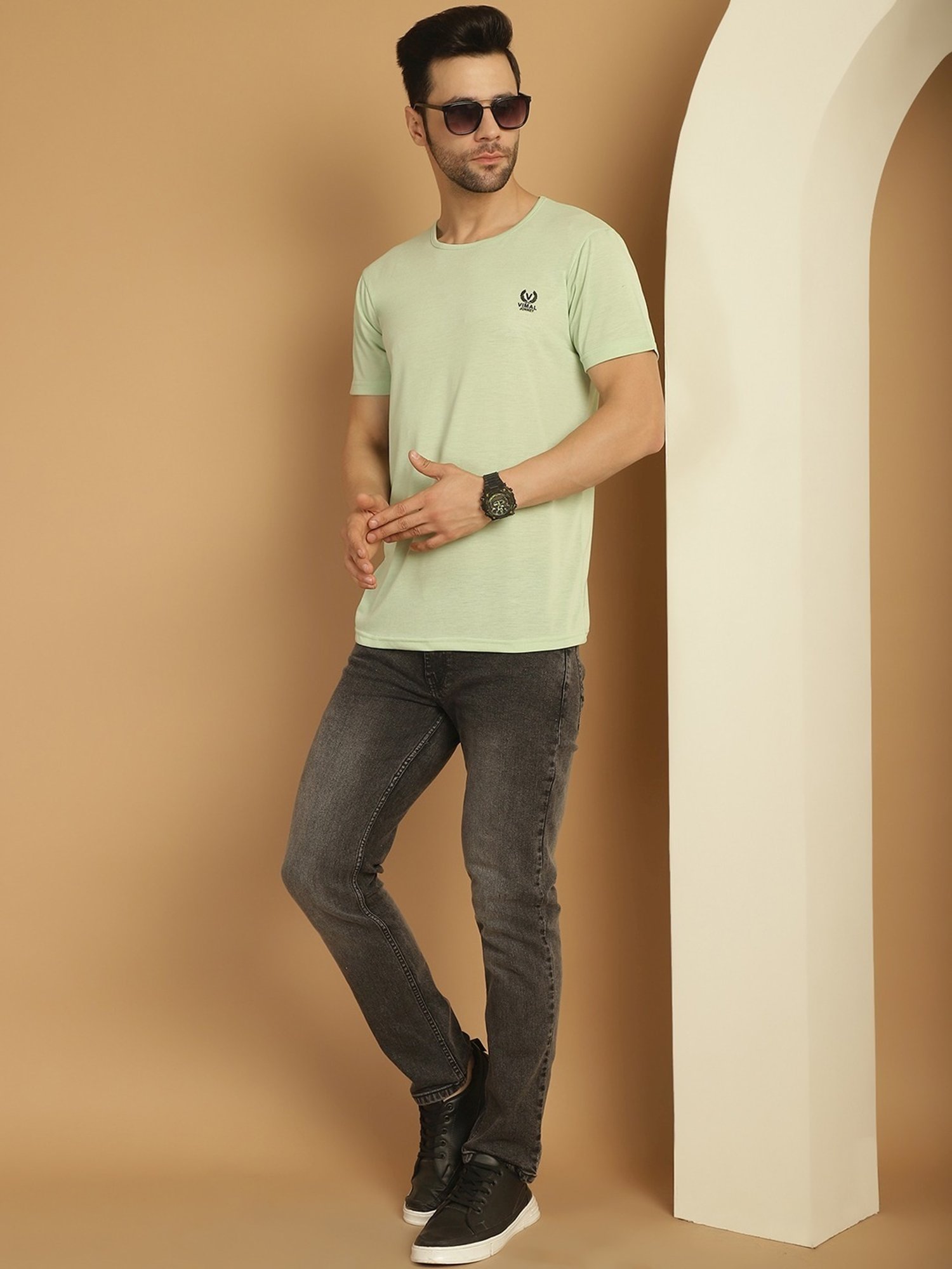 Vimal Jonney Green & Navy Regular Fit T-Shirt