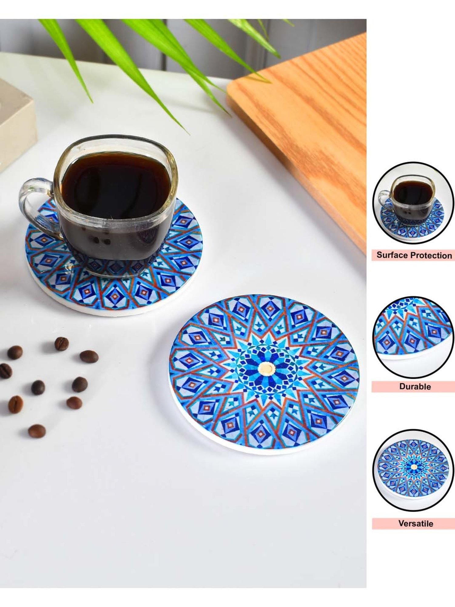 Crayton Hexagon Beige Geometric MDF Coaster - Set of 4