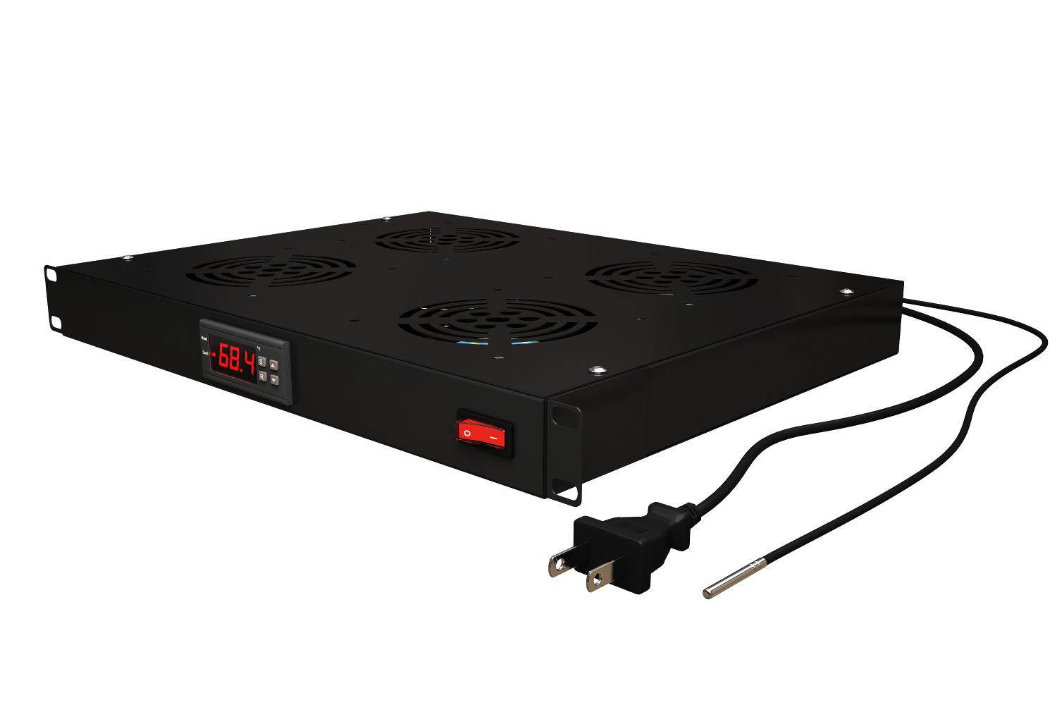 1U 19" Rack Mount Fan - 4 Fans Server Cooling System - Heat Monitor Display