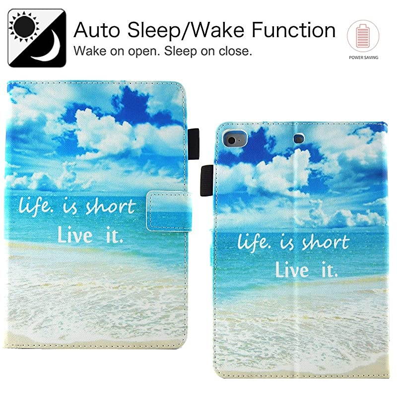 iPad Mini Case, iPad Mini 2/3 Case, iPad Mini 4 Case, iPad Mini 5 Case,  Multi-Angle Viewing Folio Smart Leather Cover with Auto Sleep/Wake for 7.9" Apple iPad Mini 1/2/3/4/5, Beach