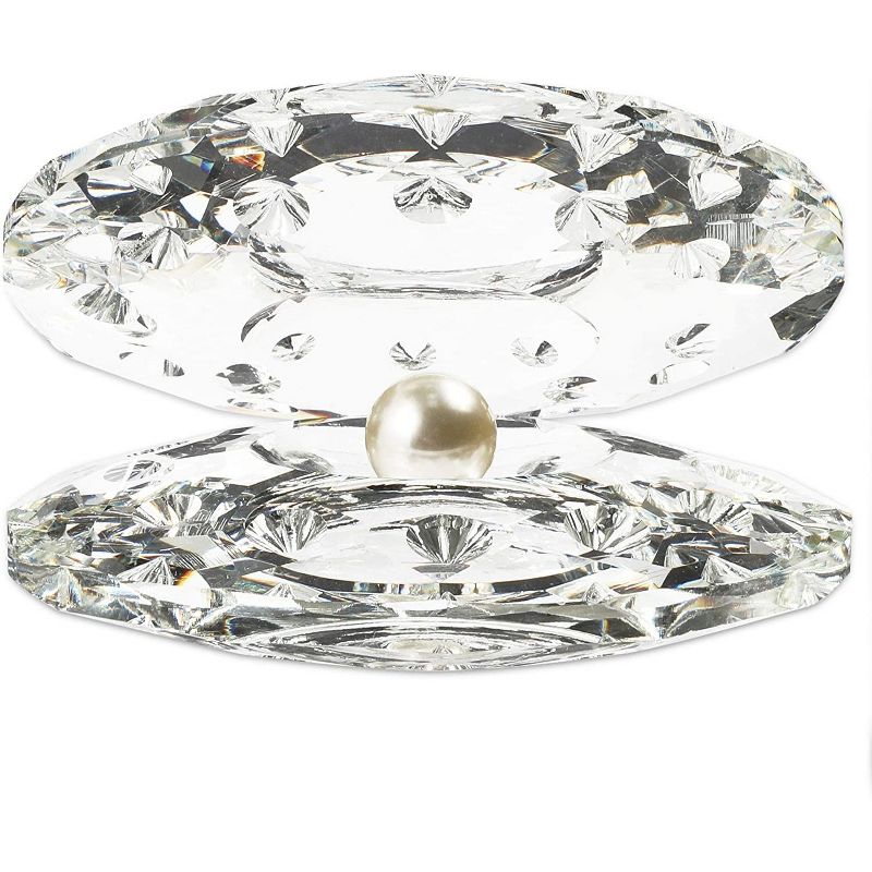 Okuna Outpost Seashell Crystal Glass Figurine Sea Shell with Pearl for Wedding Gift 4"x3"x2.6"