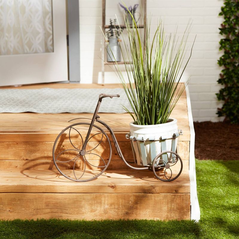 9.25" Indoor/Outdoor Iron Galvanized Bucket Bike Plant Stand Black - Zings & Things