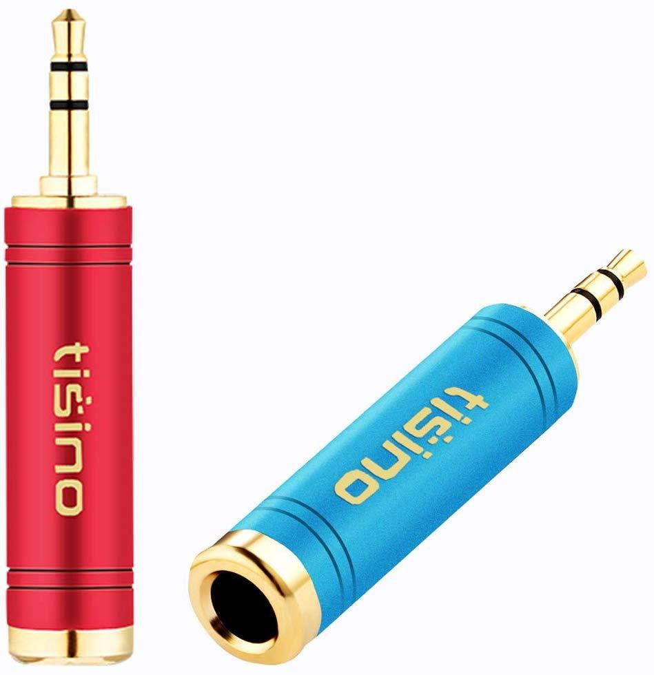 TISINO 3.5mm to 1/4 Adapter, Gold-Plated Pure Copper 1/8 inch Male Plug to 1/4 inch Female Jack Stereo Adapter - 2 Pack