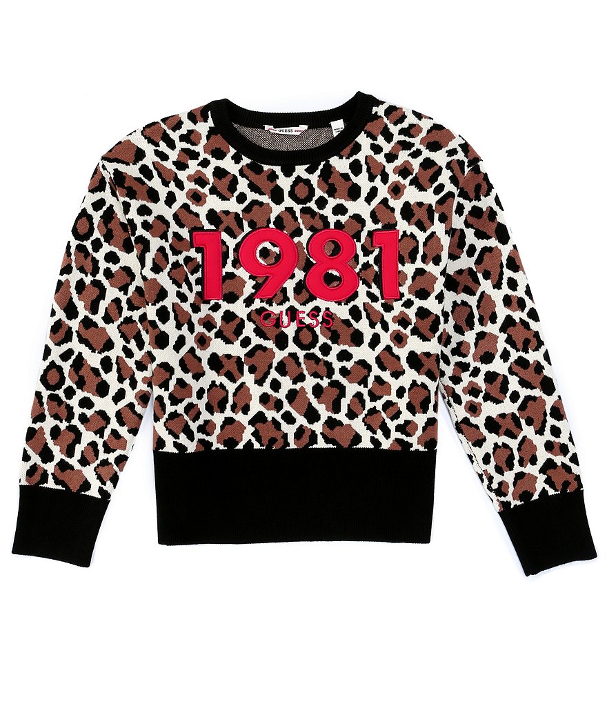 Guess Big Girls 7-16 Long-Sleeve 1981 Animal Print Sweater Top