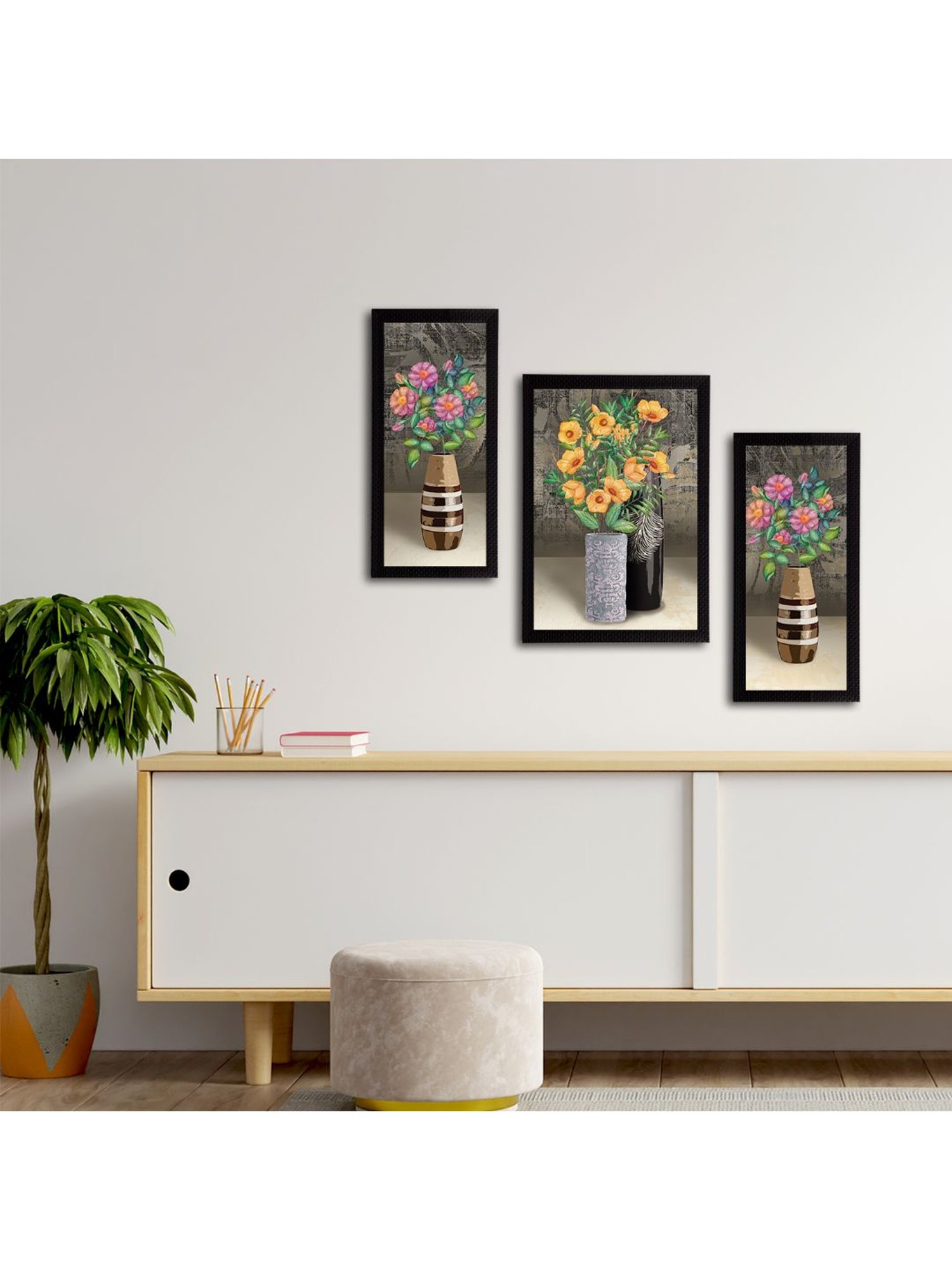 eCraftIndia Set of 3 Botanical and Floral Satin Matt Textured UV Art Painting
