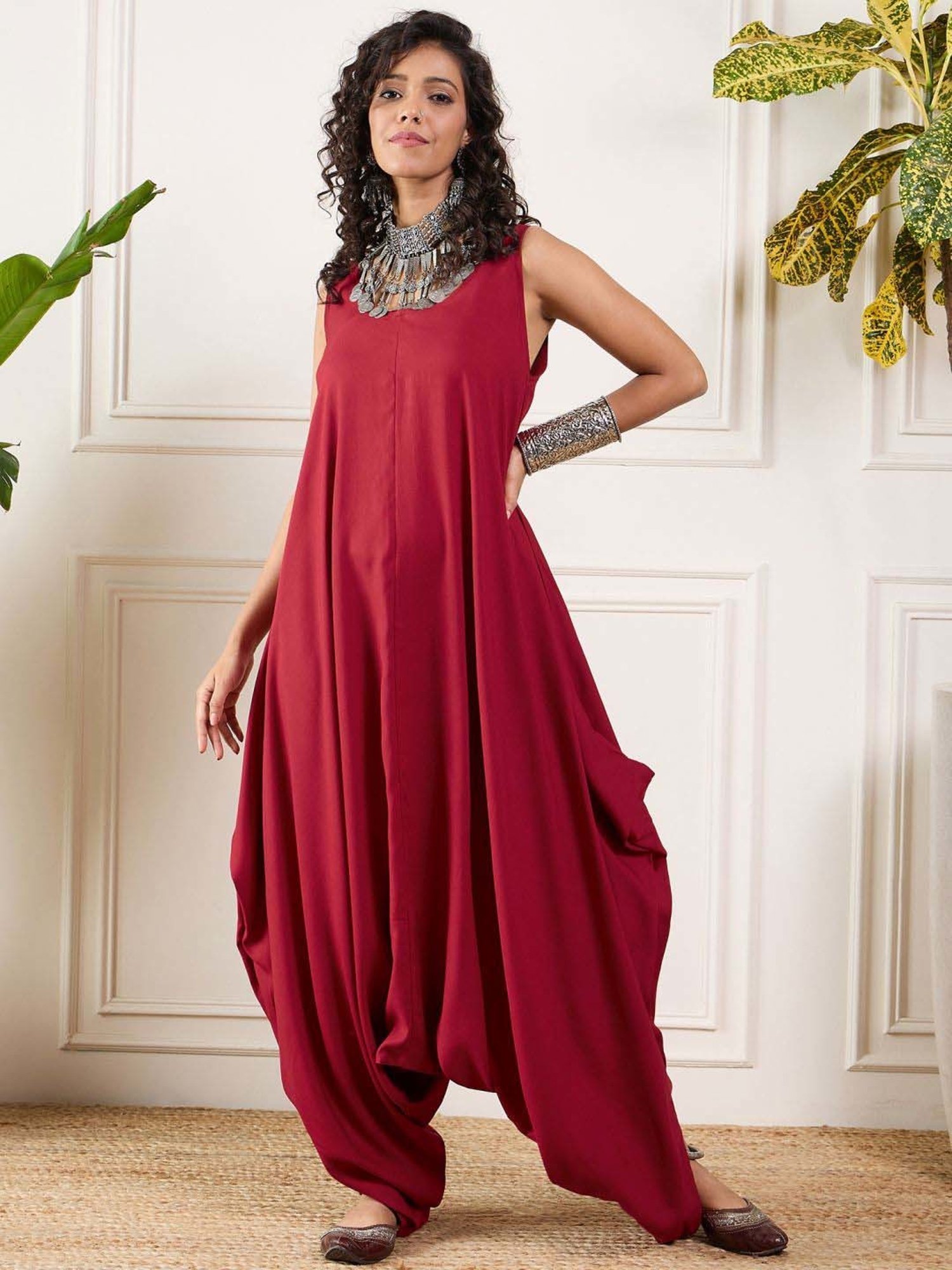 Inweave Maroon Regular Fit Jumpsuit