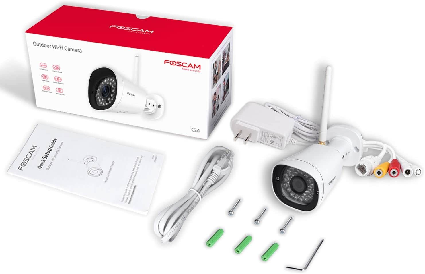 Foscam G4 2K/4MP IP WiFi Camera for Outdoor/Indoor Surveillance, Human Detection & Motion/Sound Detection & Alerts,66ft Night Vision, IP66 Weatherproof, Supports Alexa[Upgraded],White