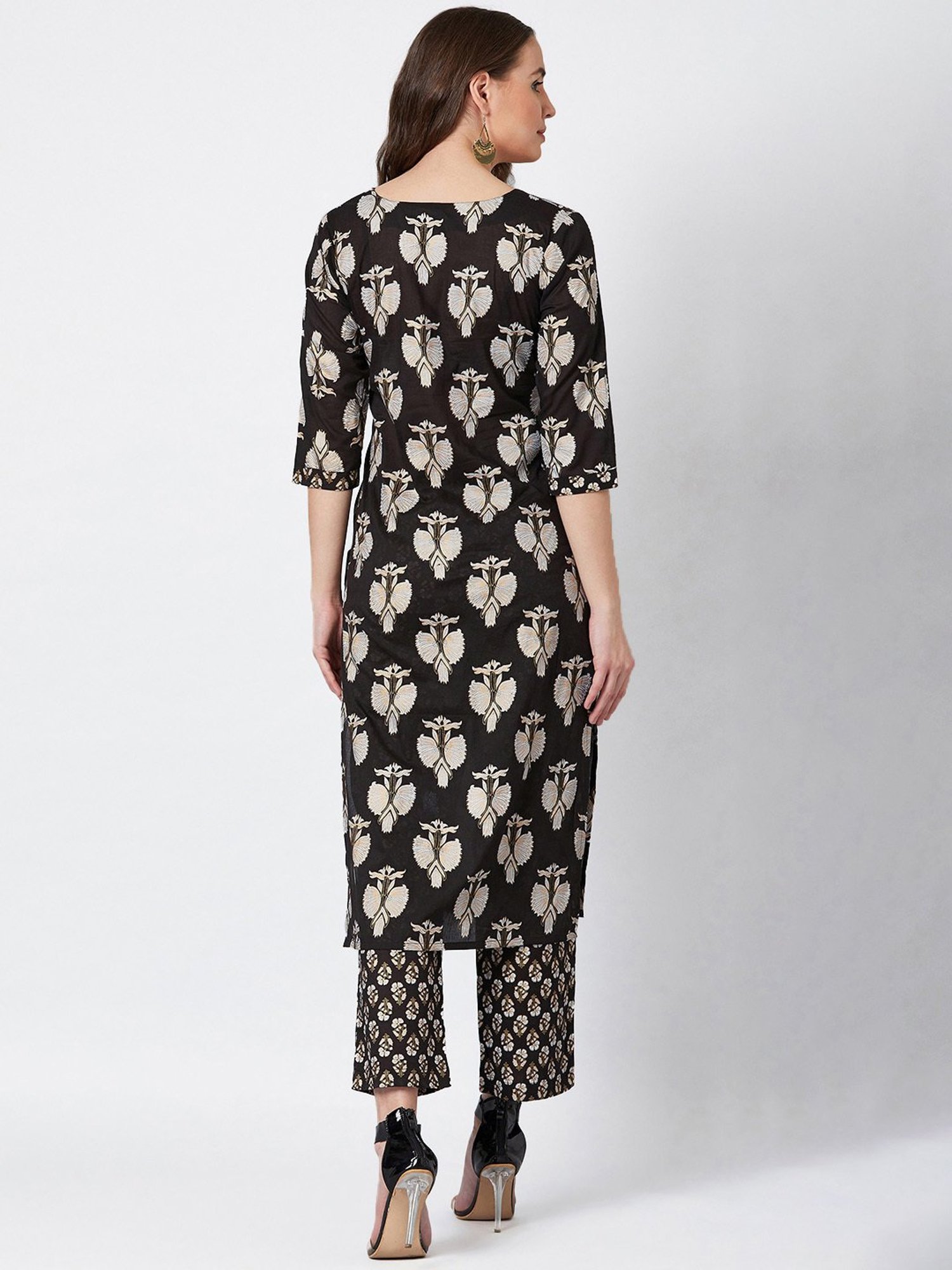 PANIT Black Printed Cotton Kurta Pant Set