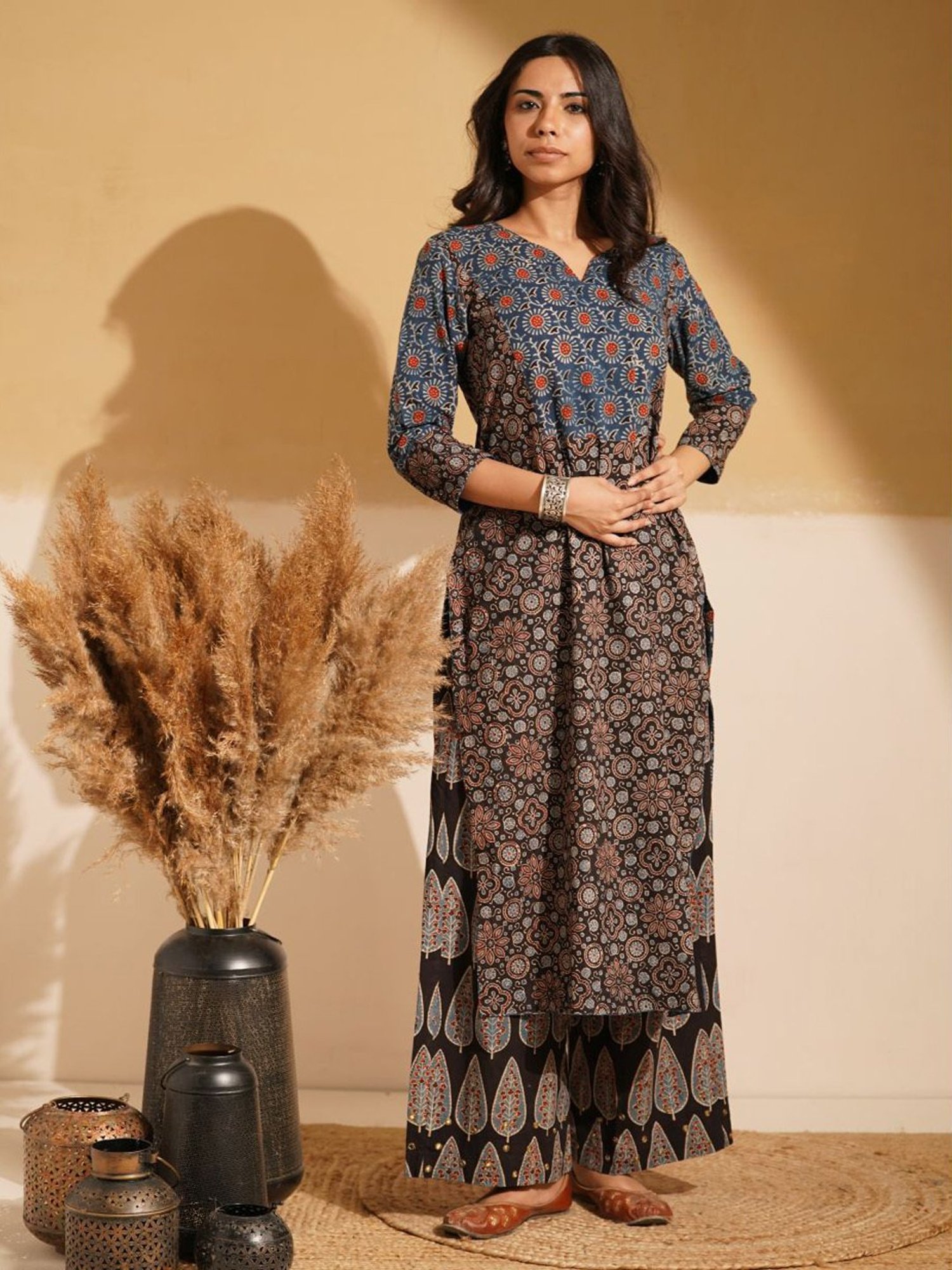 Love Chic Indigo & Black Ajrakh Cotton Straight Kurta