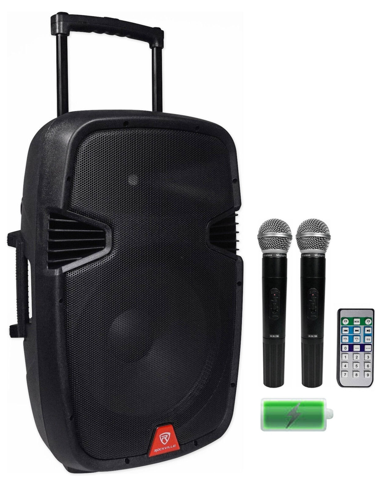 RAM15BT 15"Portable Rechargeable 800W DJ PA Speaker, 2 Mics, Bluetooth