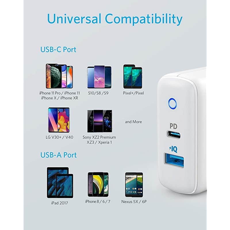 iPhone 12 Charger  30W 2 Port Fast Charger with 18W USB C Power Adapter Foldable PowerPort PD 2 for iPhone 1212 Mini 12 Pro 12 Pro Max 11 XXRXS iPad Pro Pixel Galaxy