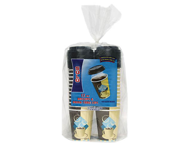 SOLO Cup Company FSIC12PK Bistro Trophy Combo Pack, Foam, 12 oz, 50 Cups and Lids/Pack