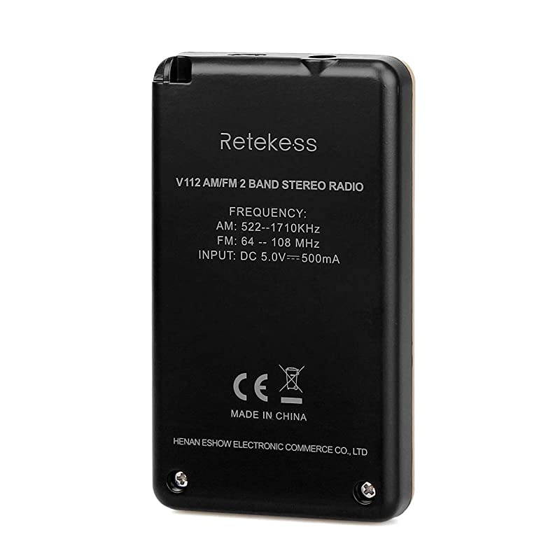 V112 AM FM Radio Portable Mini Radio with Earphone Pocket Digital Tuning Rechargeable Battery LCD Display for Walking JoggingGold