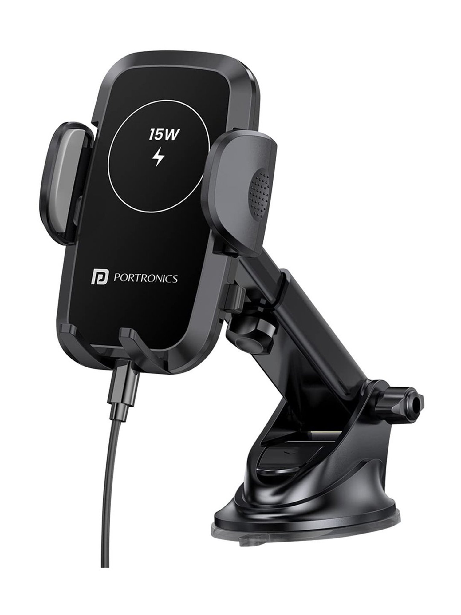 Portronics POR-1767 Charge Clamp 2 Mobile Holder with 15W Wireless Charging (Black)