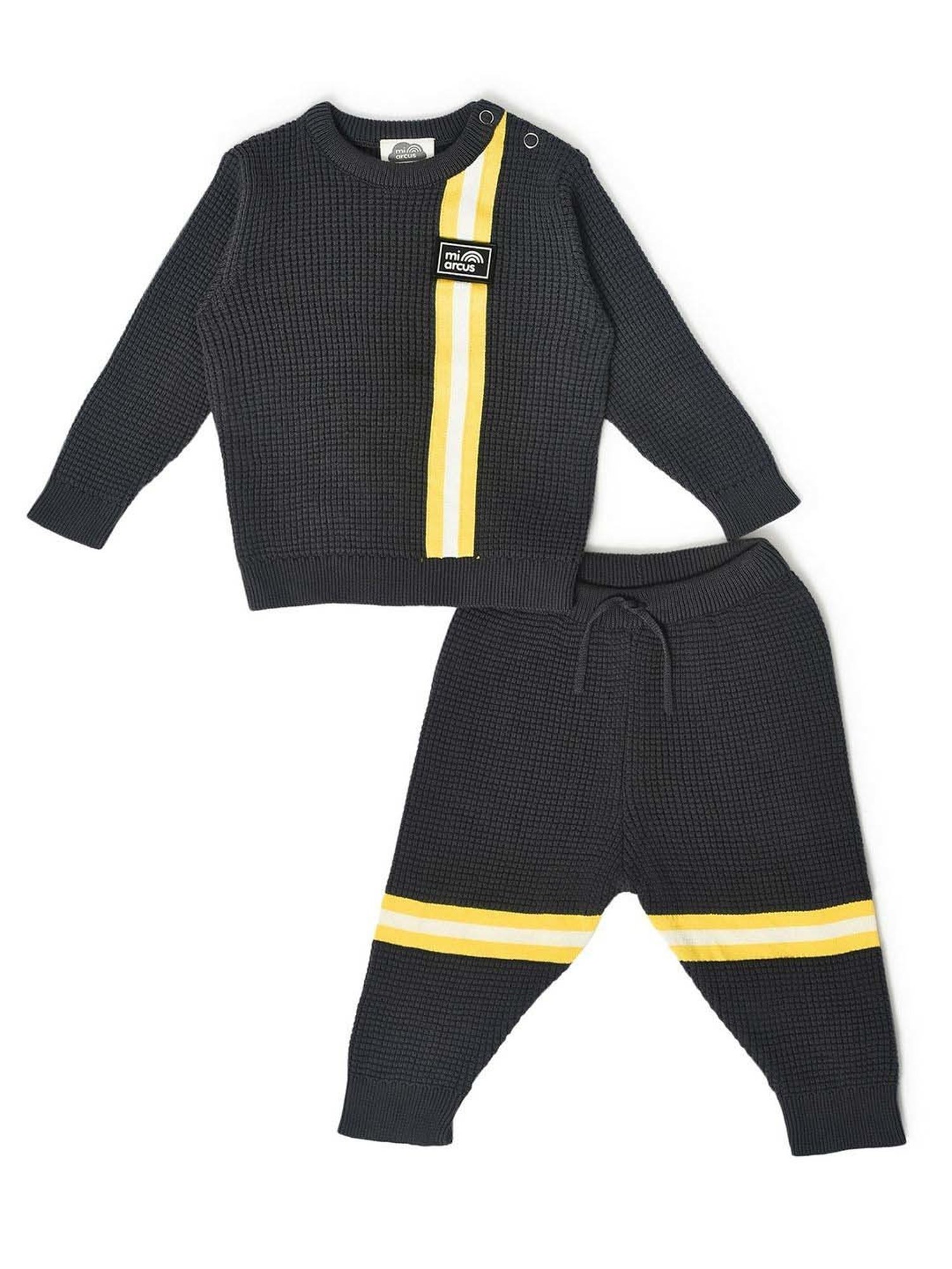 MiArcus Kids Black & Yellow Cotton Color Block Full Sleeves Sweatshirt Set