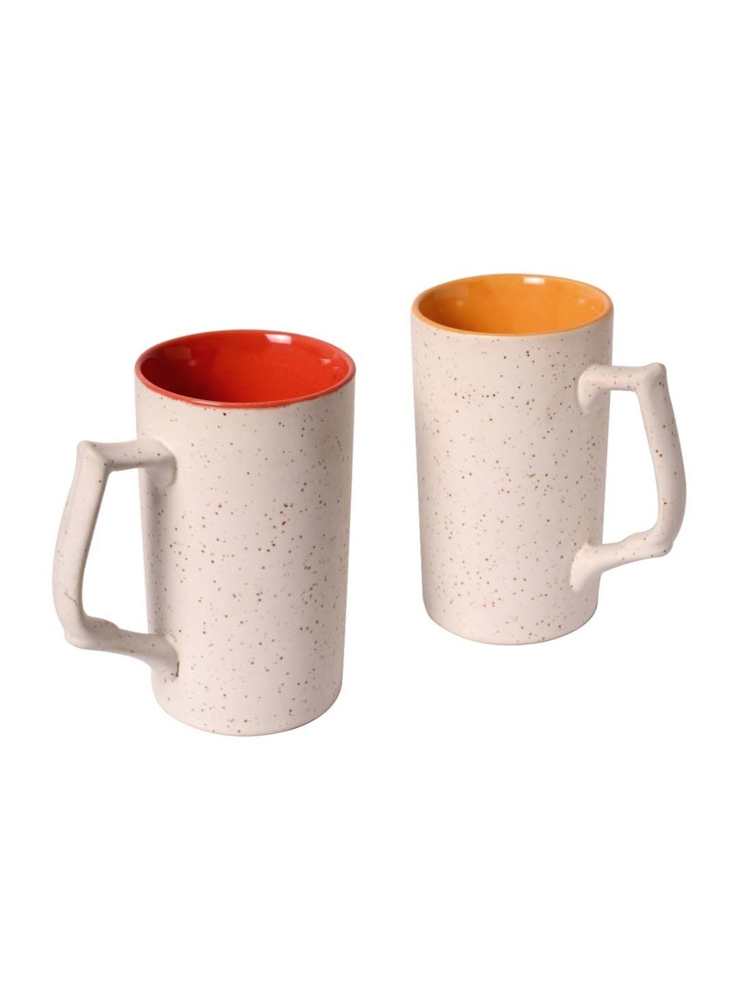 Unravel India White & Red Ceramic Beer Mug - Set of 2