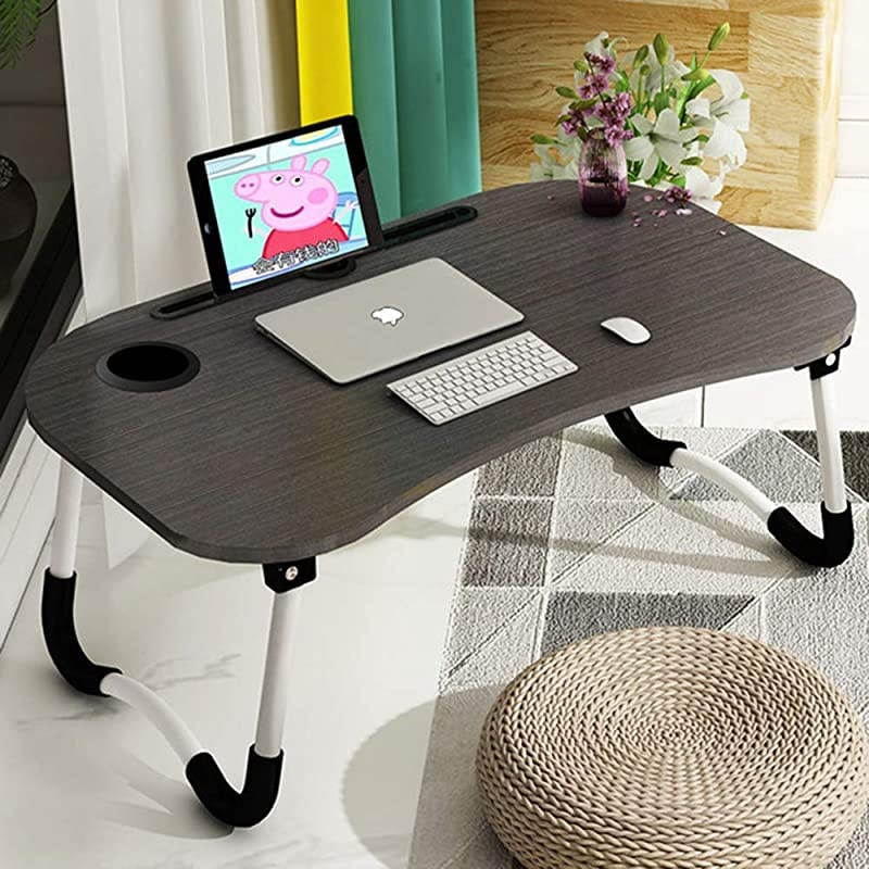 Laptop Bed Tray Table  Portable Laptop Desk Lap Tablet with Foldable LegsampCup Slot Multifunctional Notebook Stand Reading Holder for Eating Breakfast Reading Book Watching Movie on BedCouch