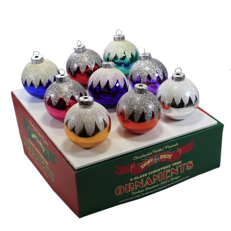 Shiny Brite 2.5" Christmas Confetti Snowcaps Ornaments Rounds Retro  -  Ornament Sets