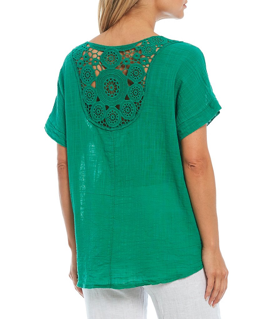 M Made in Italy Short Sleeve Lace Back Cotton Top