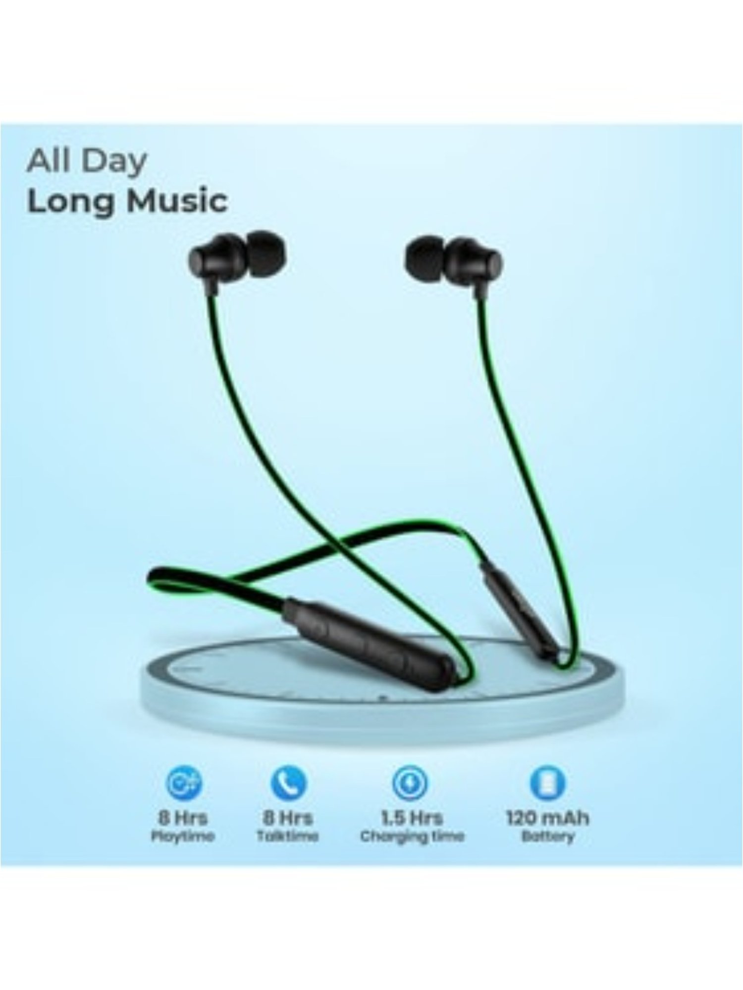 PTron Tangent Lite Bluetooth 5.0 Wireless in Ear Neckband with Mic (Black & Green)