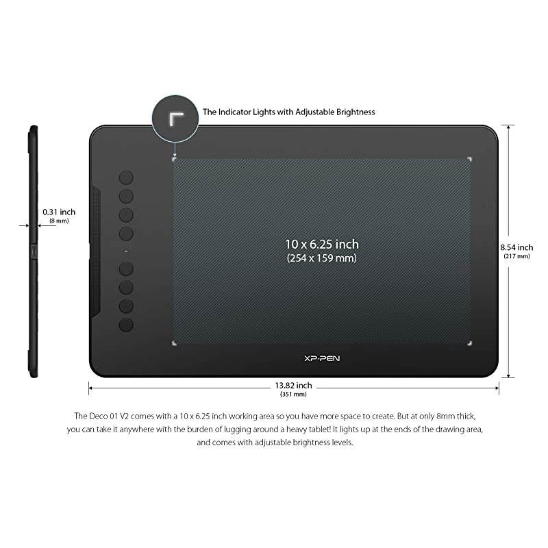 Deco 01 V2 10x625 Inch Digital Graphics Drawing Tablet Drawing Pen Tablet with BatteryFree Passive Stylus and 8 Shortcut Keys 8192 Levels Pressure