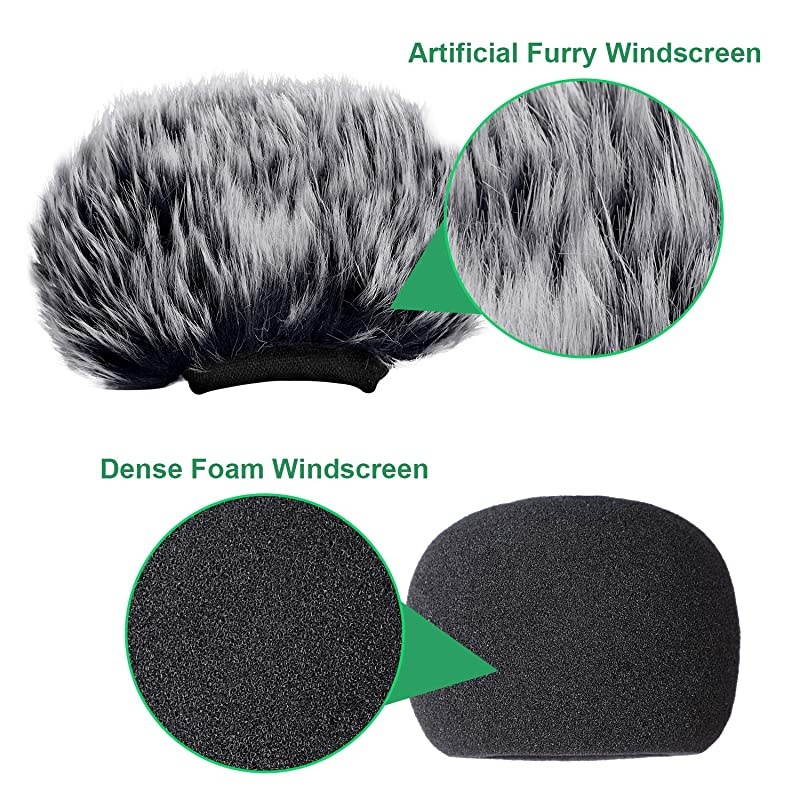 H1 Windscreen Microphone Furry Windscreen Muff Wind Cover + Foam Microphone Windscreen Cover for Zoom H1 H1n Apogee Mic and More Furry Foam 2Pack