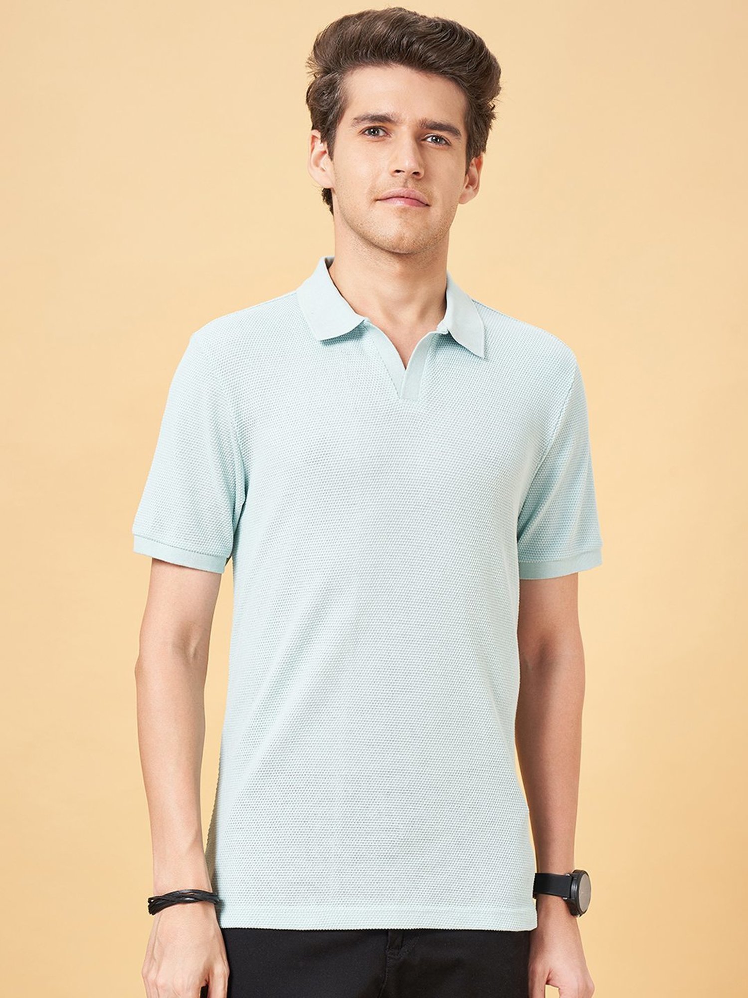 Byford by Pantaloons Green Tea Cotton Slim Fit Polo T-Shirt