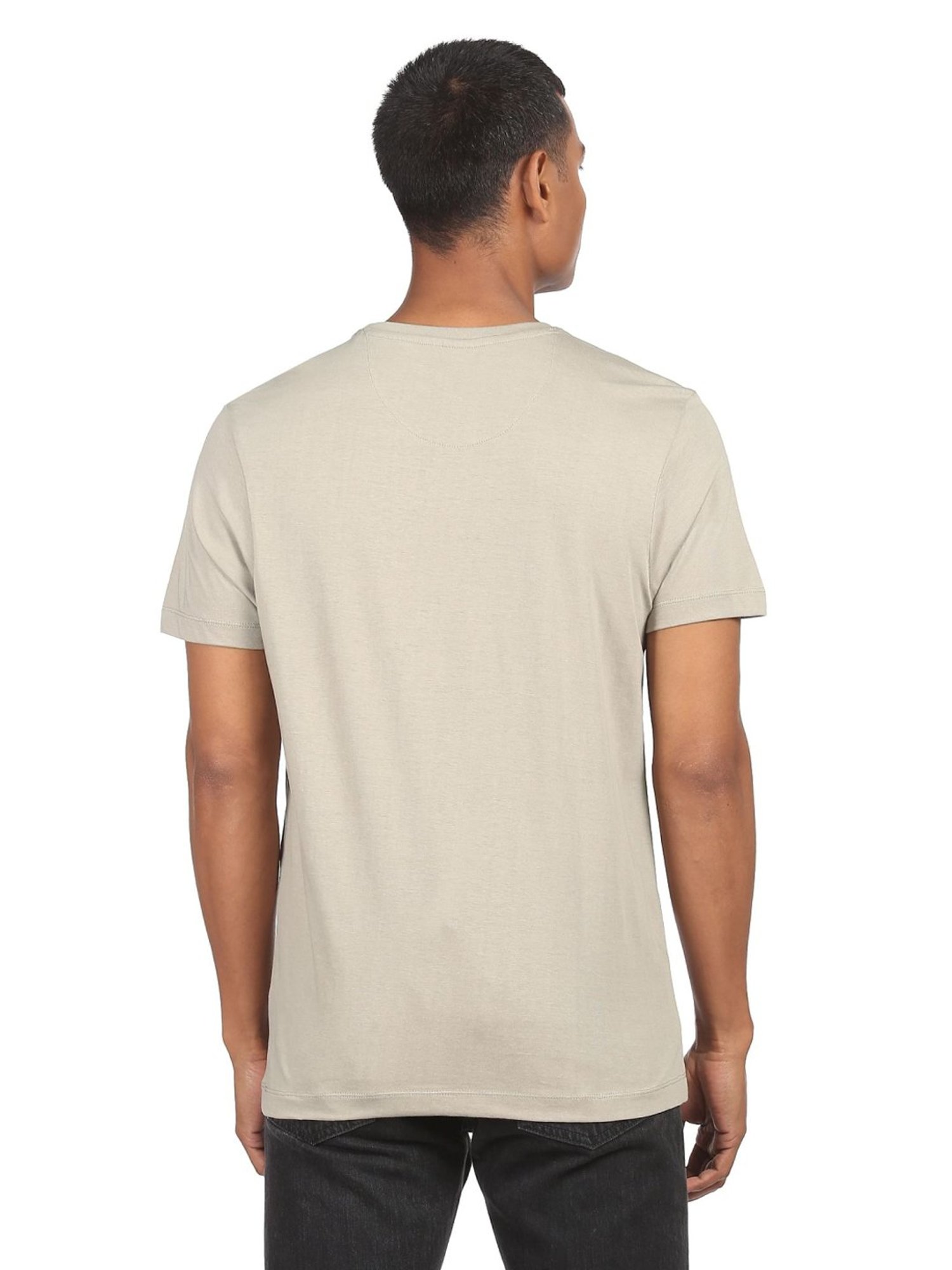 Arrow New York Light Olive Cotton Regular Fit Printed T-Shirt