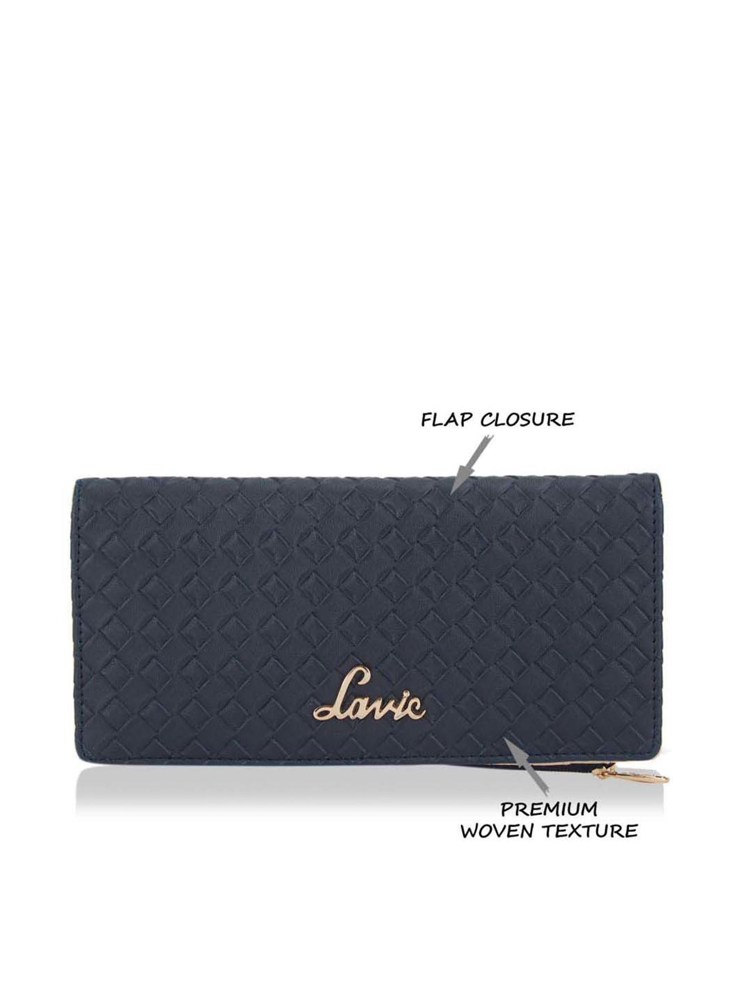 Lavie Bot Safain Navy Textured Bi-Fold Wallet for Women