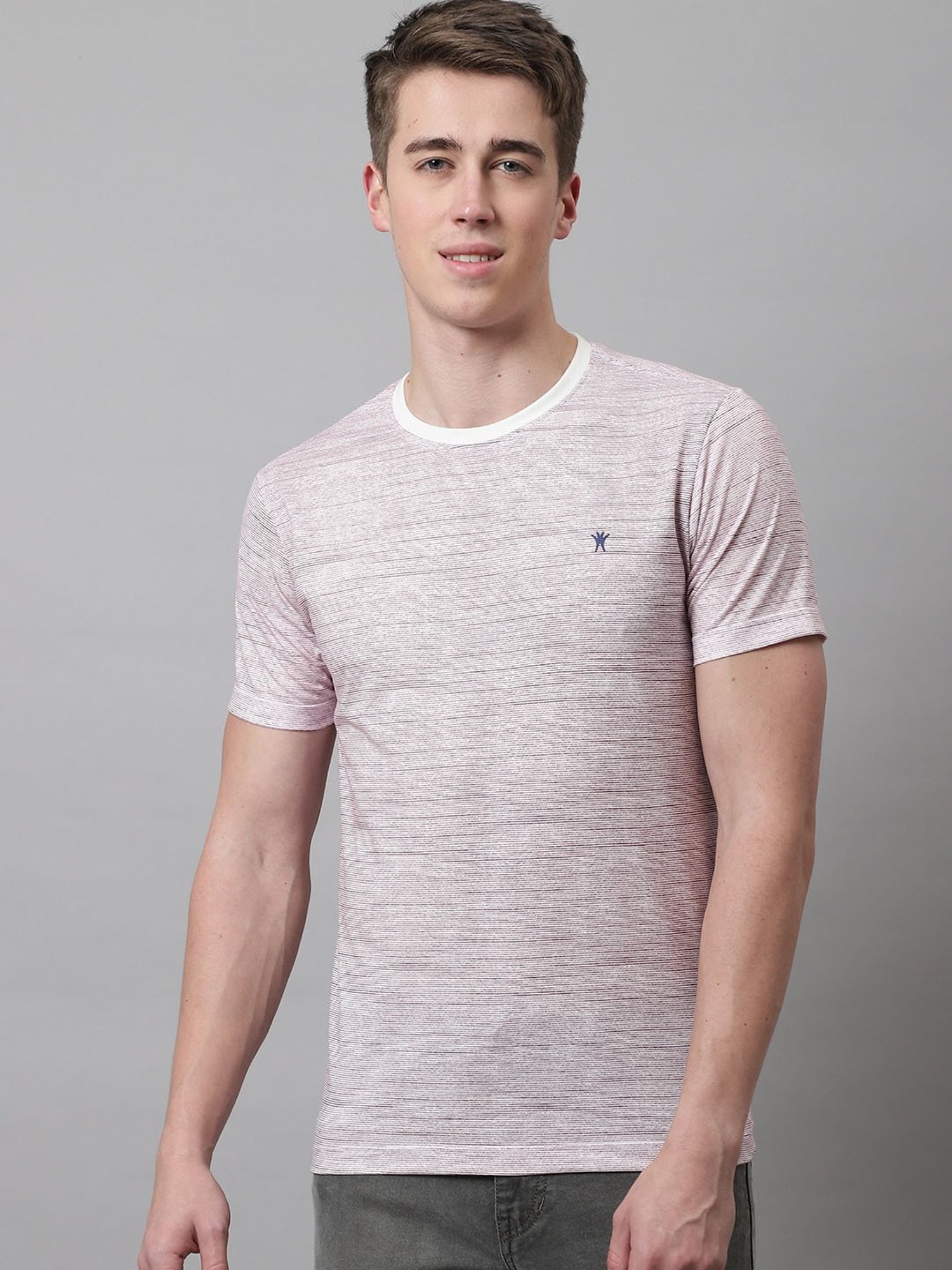 Venitian- Forbidden Clothing Light Mauve Slim Fit Self Design Crew T-Shirt