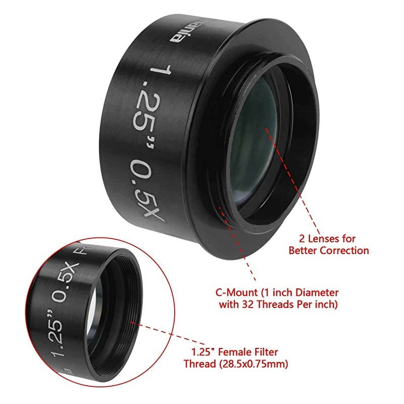 125quot 05X Reducer Corrector CMount Standard for C Or CS Mount CCTV Type Cameras with Telescopes Reduces The Focal Length for Visual and Photographic Use