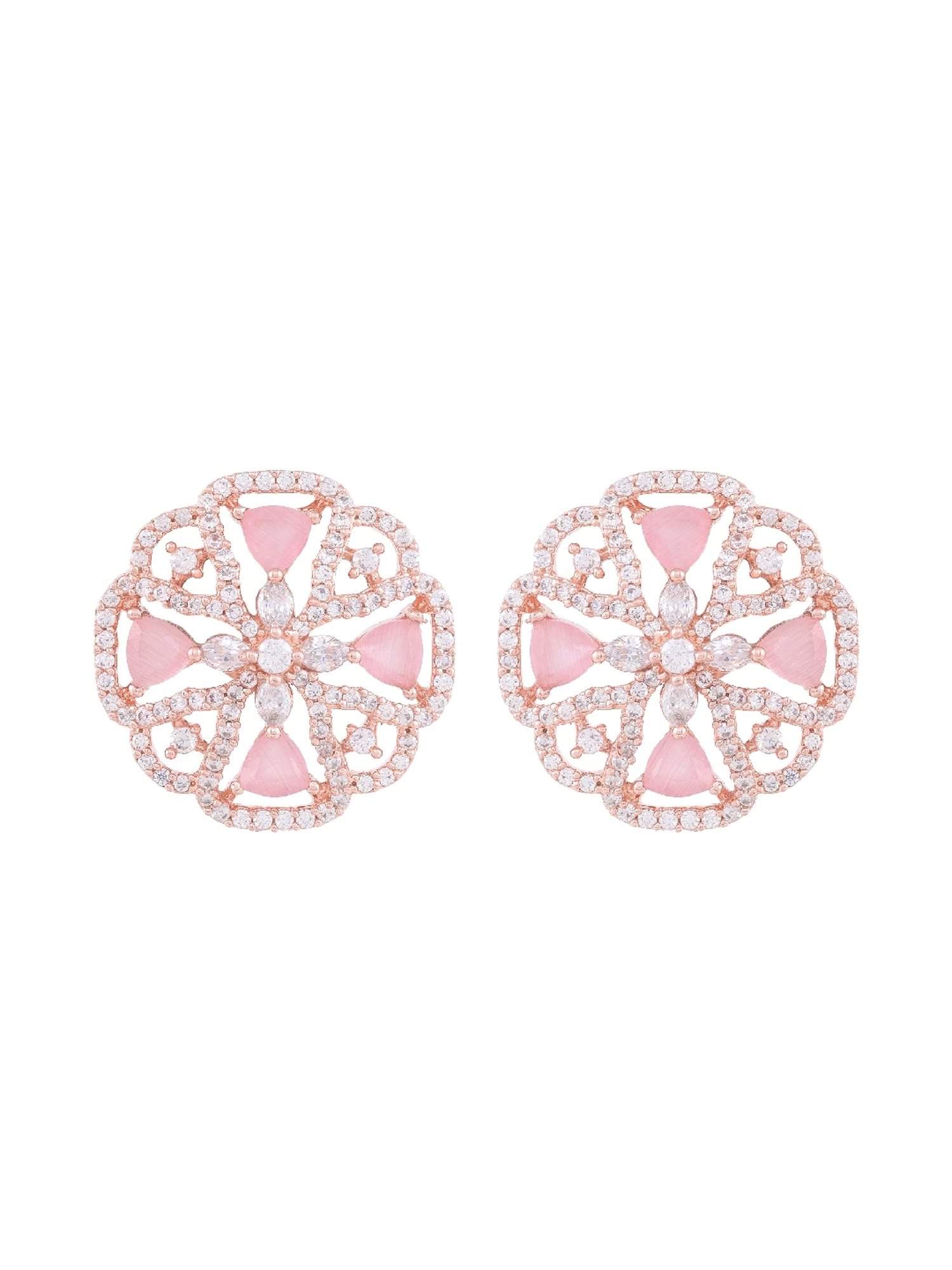 Saraf RS Jewellery Rose Studs Pastel Pink Tops AD Earrings