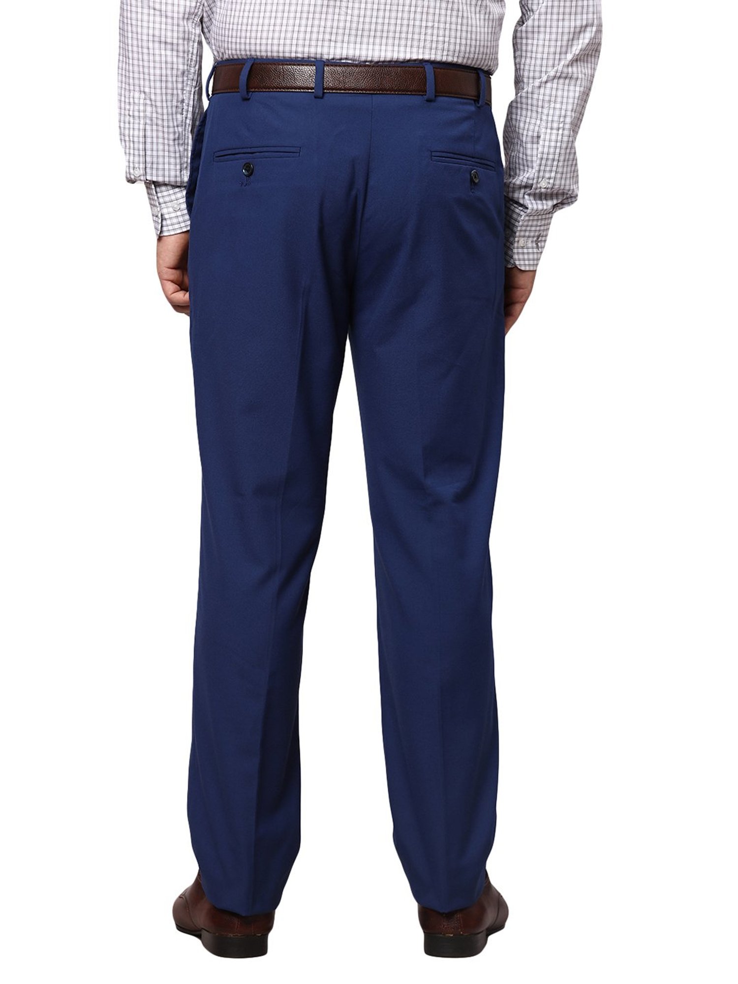 Park Avenue Dark Blue Regular Fit Flat Front Trousers