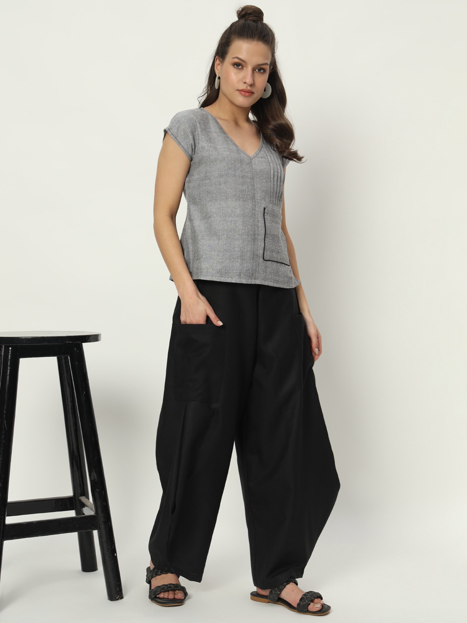 9rasa Black Cotton Pants