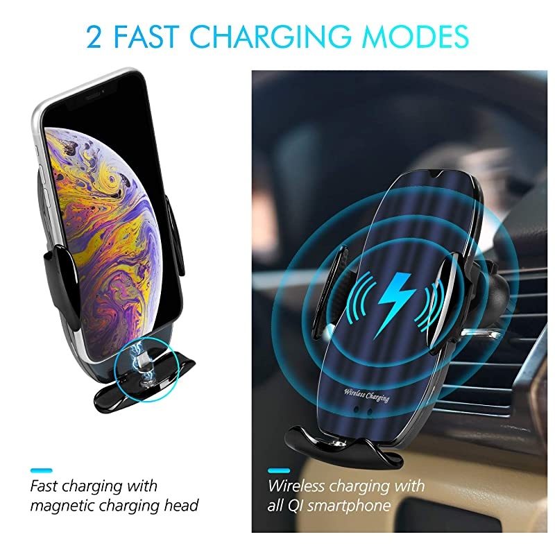 Car Charger 10W AutoClamping Qi Fast Charging Car Mount Charger Air Vent Phone Holder for iPhone 1212 ProSE1111 Pro11 Pro MaxXS Max Galaxy S20S20 PlusNote10 All Smartphone