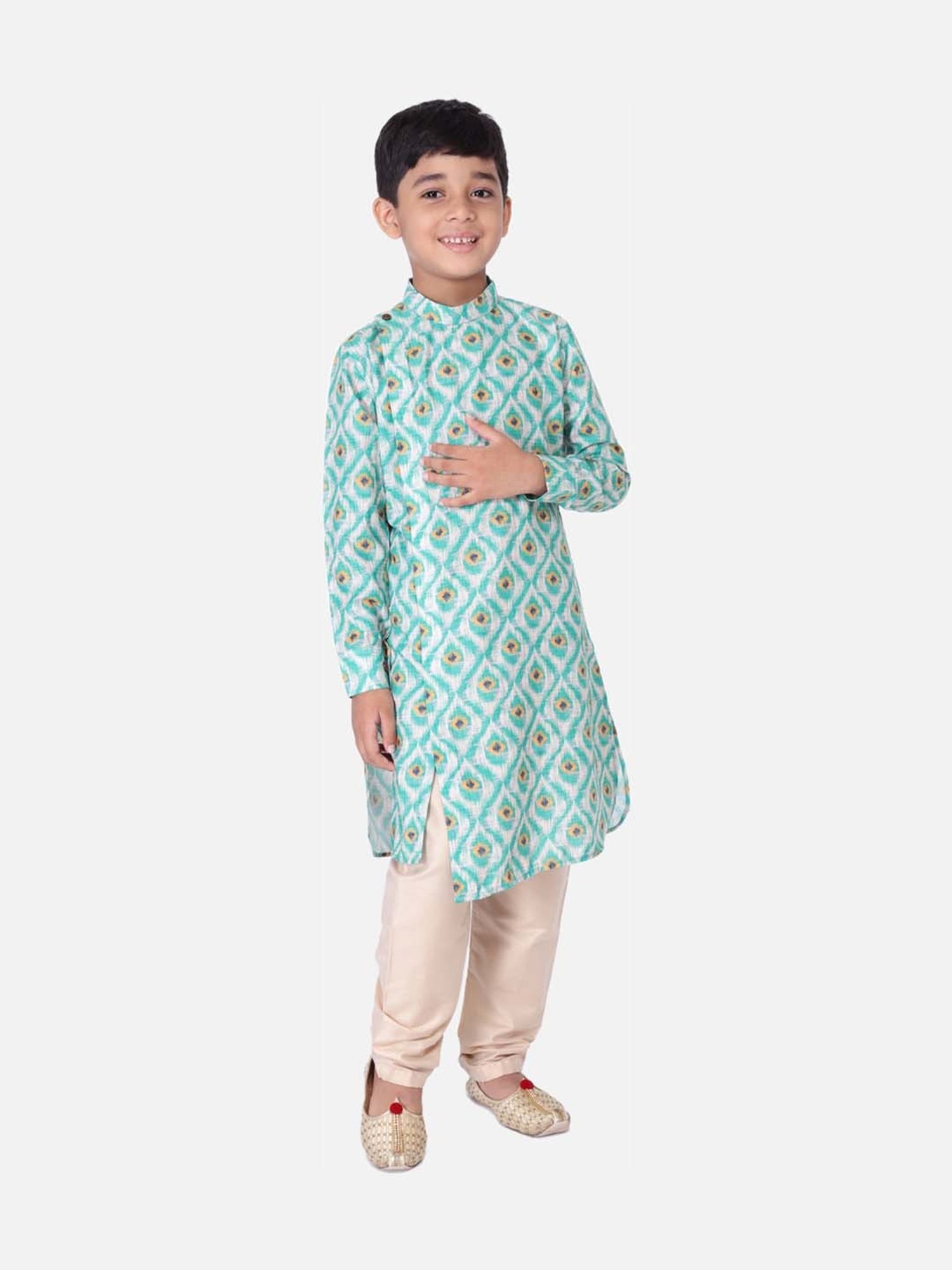 TABARD Kids Green & Beige Cotton Printed Kurta Set