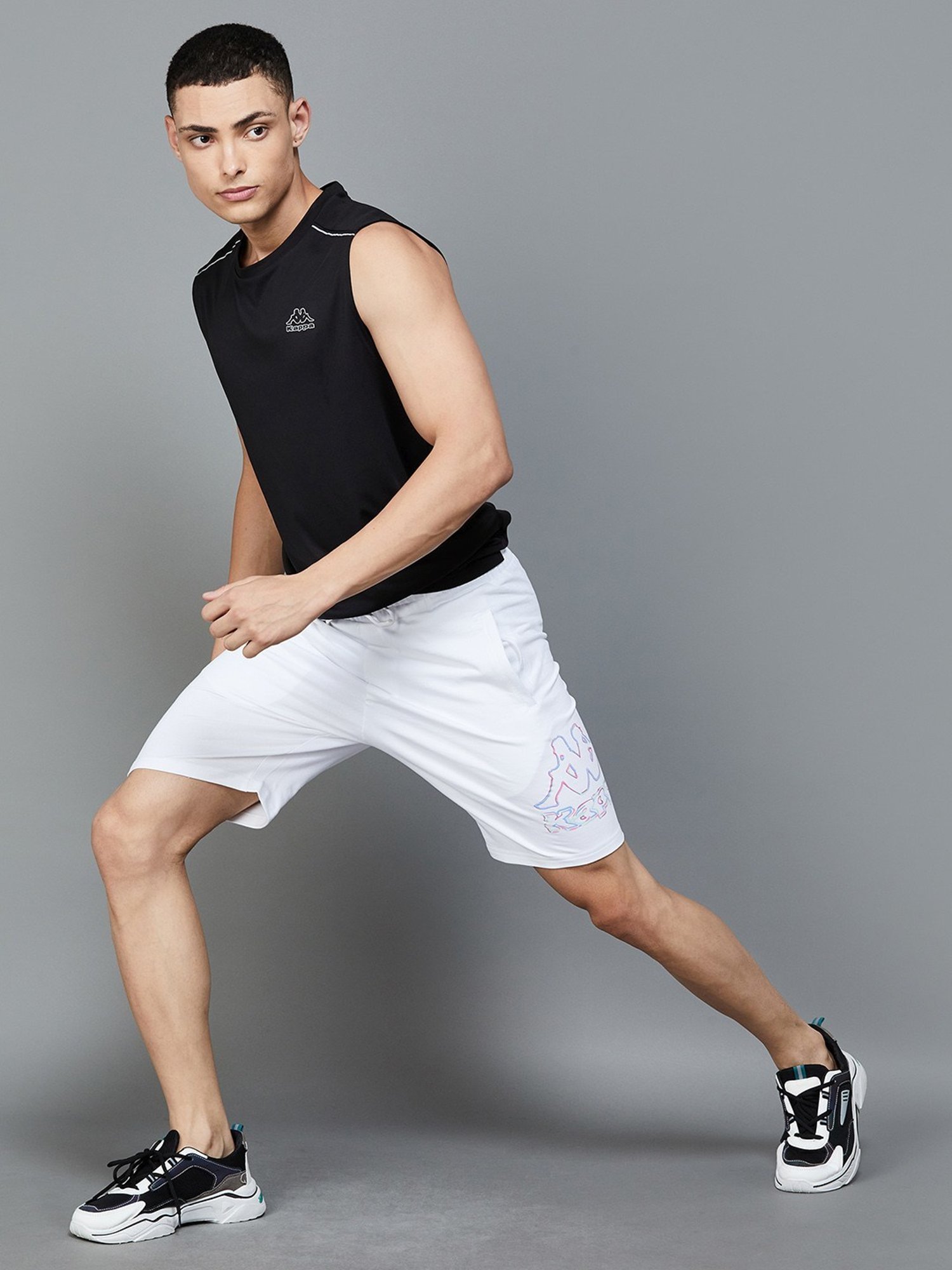 KAPPA White Cotton Regular Fit Printed Shorts