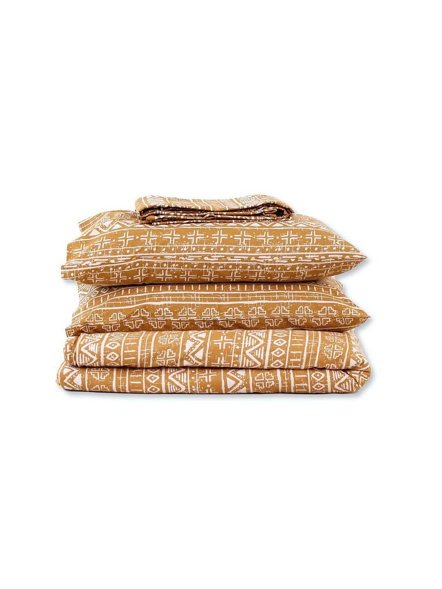 House This Kullu Patti Yellow 150 TC Cotton Double Bedsheet Set