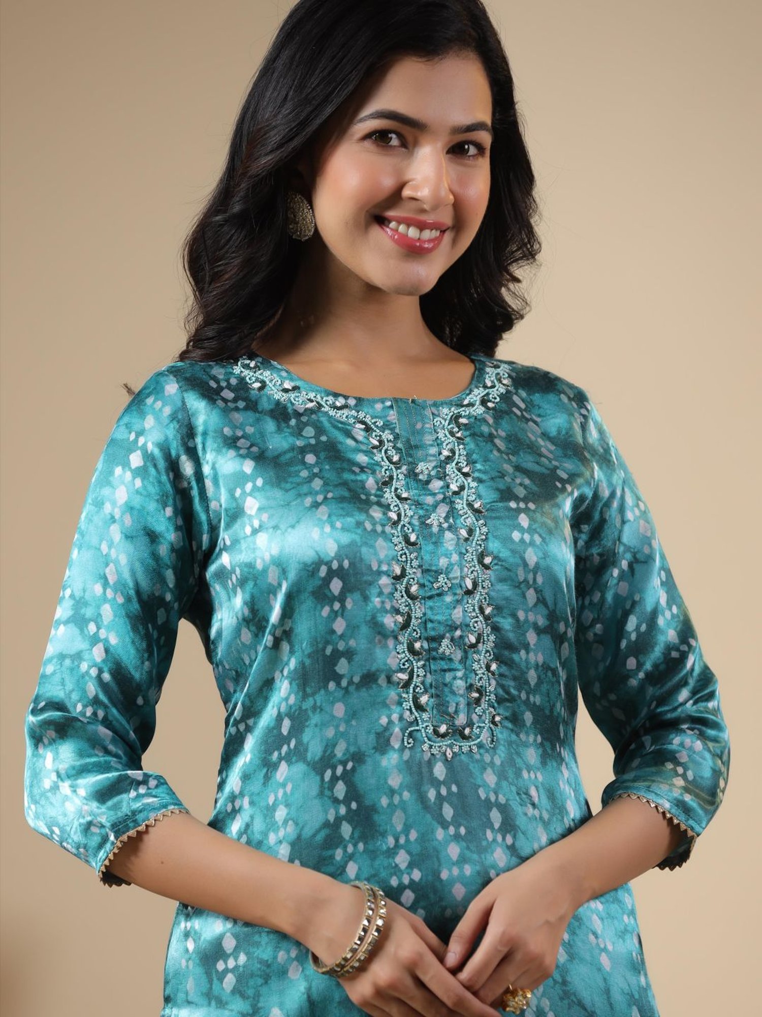 SCAKHI Teal Gaji Silk Printed Kurta