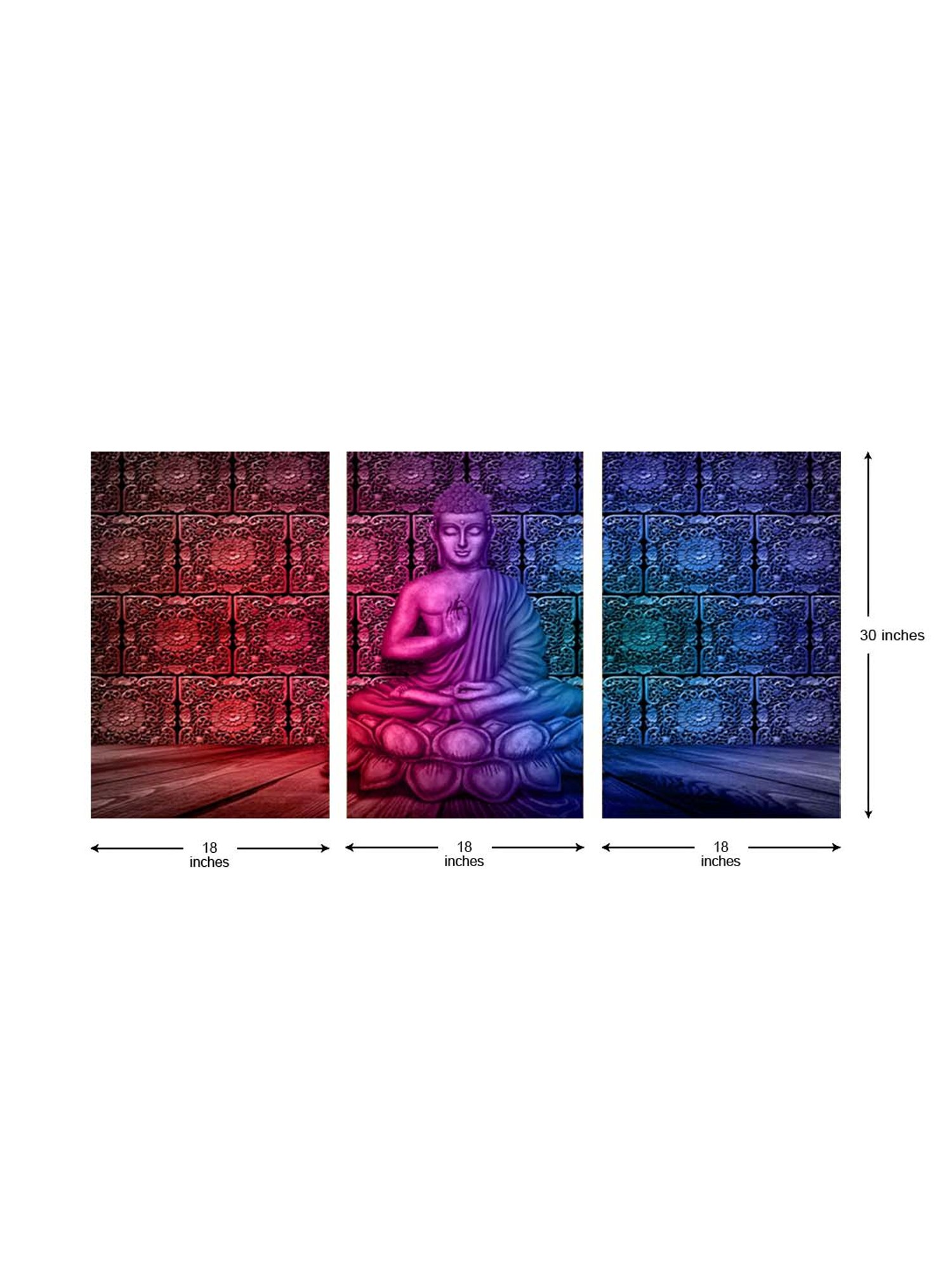 999Store Blue & Red Buddha Art 3 Frame Canvas Paintings