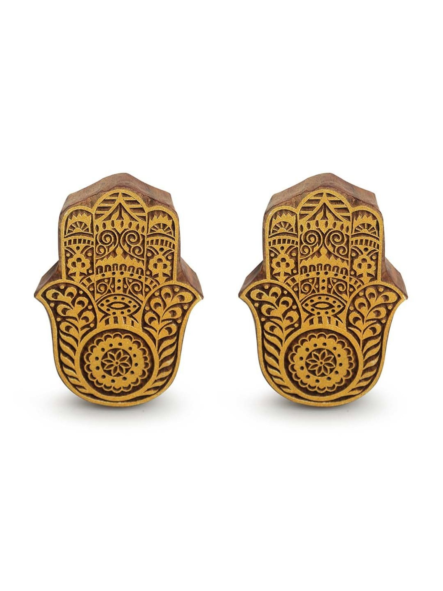 ExclusiveLane 'Palm Pair' Hand Carved Block Wall Decor In Sheesham Wood (Set of 2)