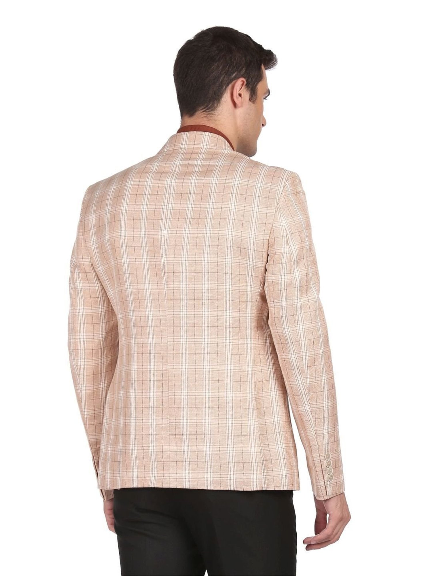 Arrow Beige Cotton Regular Fit Checks Blazers