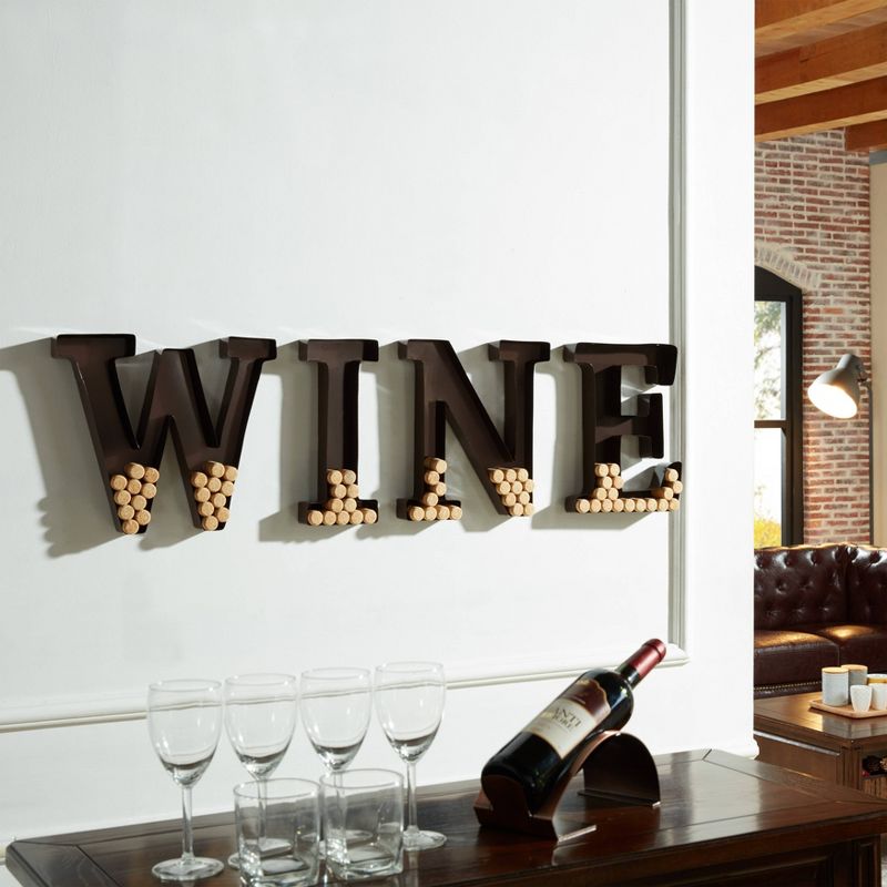 Wall Mount "WINE" Letter Cork Holder Metal Brown - Danya B.