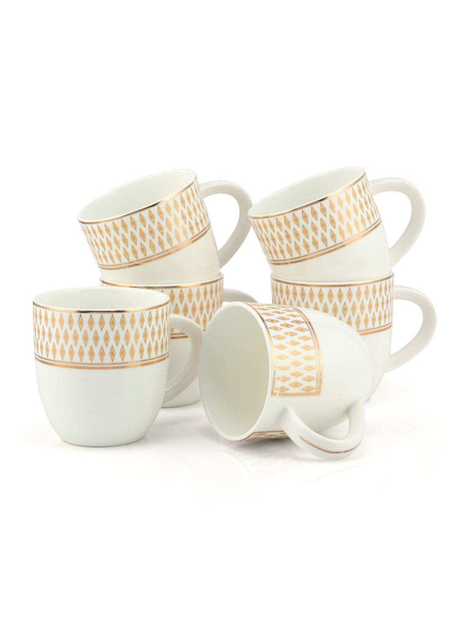 JCPL White & Beige Ceramic Coffee Mug (0.18 L) - Set of 6