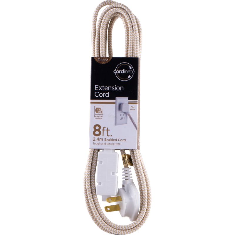 Cordinate 8' Basic Extension Cord Tan/White