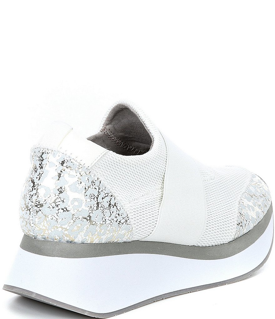 Donald Pliner Pelham Leopard Print Leather Stretch Mesh Wedge Slip On Sneakers